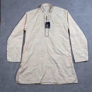 NWT Nalli Silk Garment Kurta Mens 44-110 Beige Long Sleeve Traditional Indian